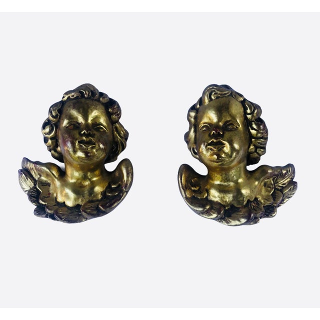Vintage Mid 20th Century Italian Gold Gilt Wood Cherubs Angel Puttis - A Pair For Sale - Image 10 of 10