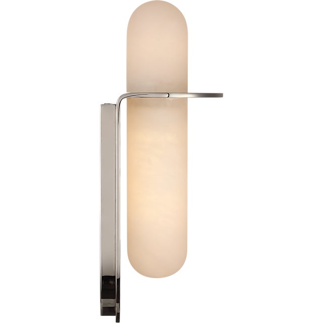 Visual Comfort Kelly Wearstler for Visual Comfort Signature Fosse 11" Invertable Offset Oval Sconce in Polished Nickel with Alabaster For Sale - Image 4 of 12