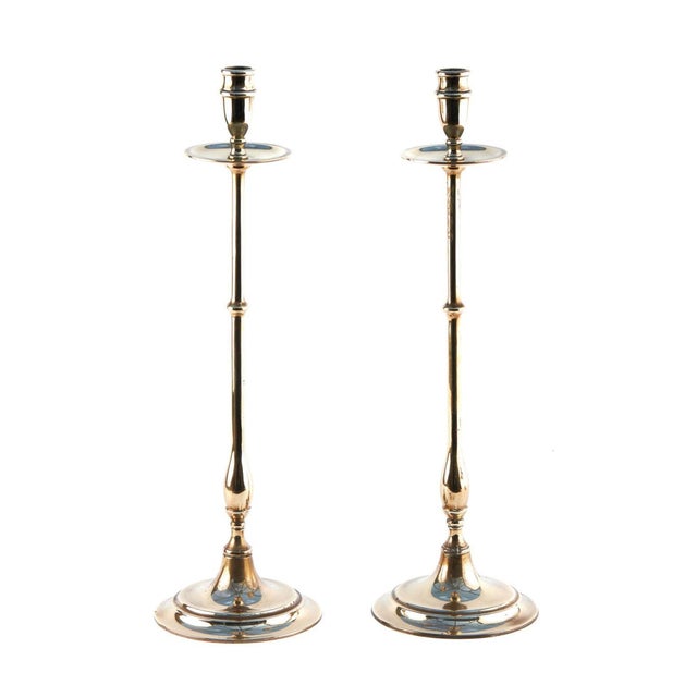 Metal Tall Antique Brass Candlesticks, 1890, Set of 2 For Sale - Image 7 of 7