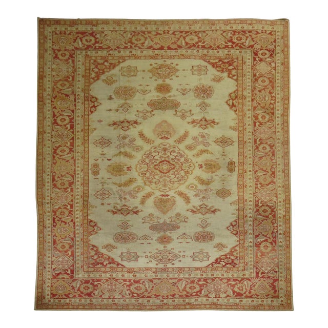 Antique Ivory Sultanabad Persian Carpet - 11'8" x 14'8" For Sale