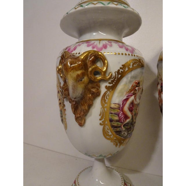 Antique 19th Century Lidded Porcelain Urn Vases from Capodimonte, Italy, Set of 2 For Sale - Image 14 of 17