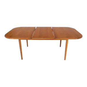 Danish Teak Rounded Corners Rectangle Dining Table One Hide Away Board Leaf