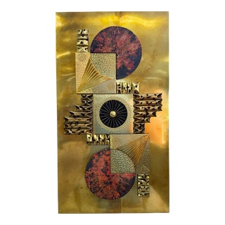 Post Modern Brutalist Mixed Media Metal Brass Wall Sculpture For Sale