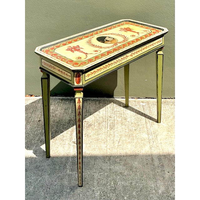 Dark Green Vintage 1992 Hand Painted Swan Console Table For Sale - Image 8 of 14