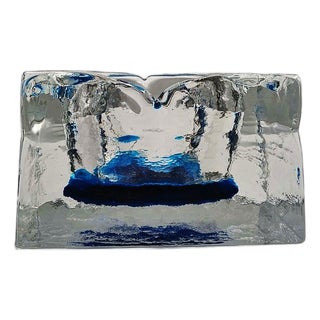 Square Ashtray in Hand-Worked Murano Glass with Ice Cube Effect, 1970s For Sale