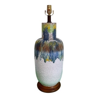 Oversize Drip Glaze Jar Lamp, C1960 For Sale