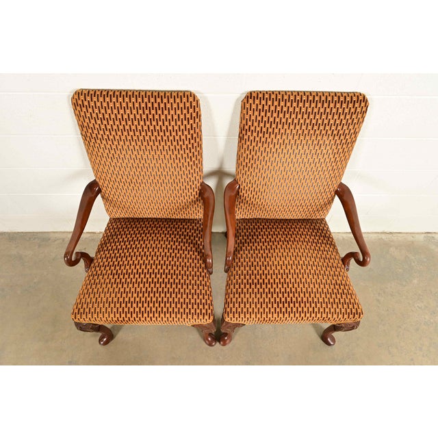 1980s Baker Furniture Stately Homes Georgian Carved Mahogany Open Arm Library Chairs, Pair For Sale - Image 5 of 13