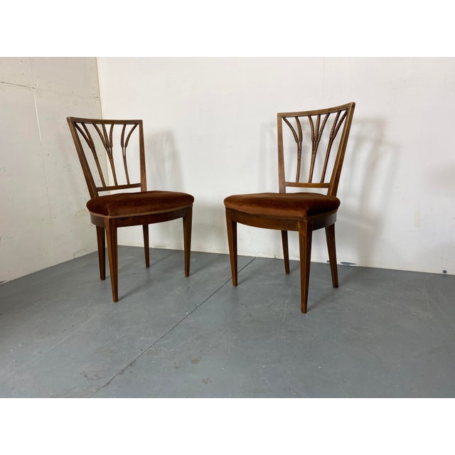 Wood Set of Vintage Regency Oak and Velvet Ear of Wheat Dining Chairs For Sale - Image 7 of 10