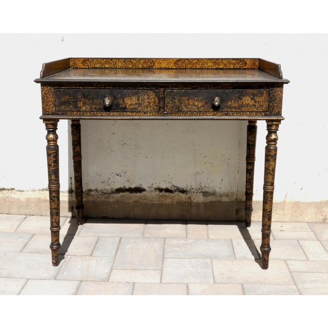 Anglo-Chinese Rarity: Early 19th-Century Chinese Export Black Lacquer Writing Desk, Canton, Circa 1820 For Sale - Image 14 of 18