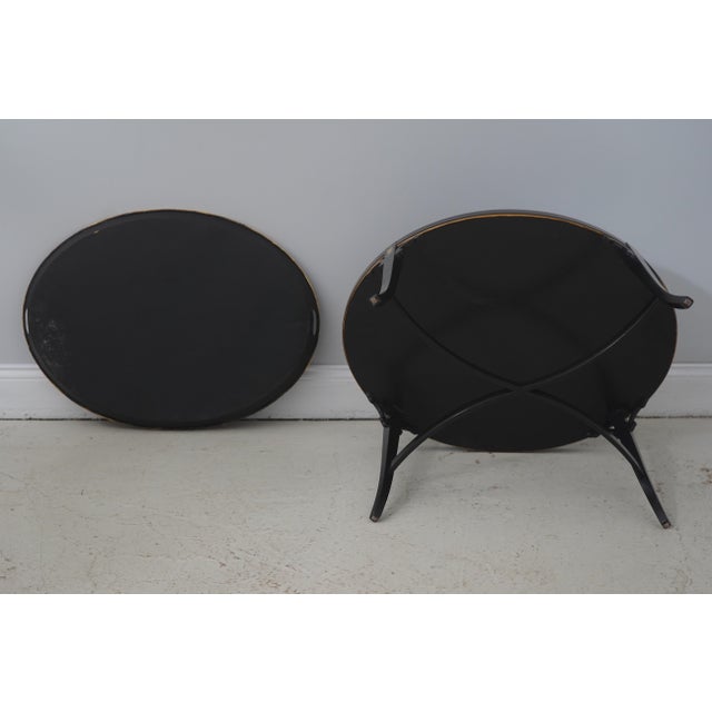Vintage Black Lacquer Toleware Tray Top End Table For Sale - Image 16 of 16