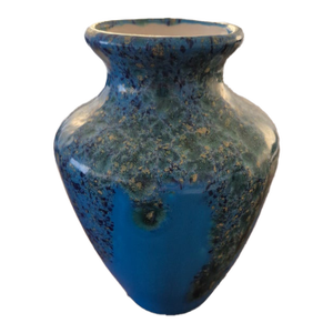 Vintage Mid-Century Modern Mottled Blue & Turquoise Studio Pottery Amphora Vase - Signed