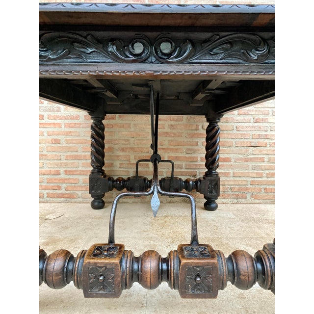 Late 19th Century Spanish Baroque Table with Dark Walnut Solomonic Legs with Carved Structure and For Sale - Image 10 of 18