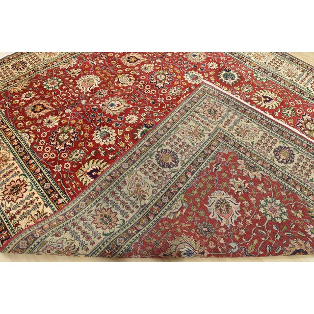 Tabriz Rug 10'2'' X 12'8'' Red Wool Vintage Traditional Hand-Knotted Carpet For Sale - Image 14 of 15