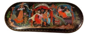 1990s Signed Russian/Soviet Palekh Porcelain Lacquer Box Fairy Tale