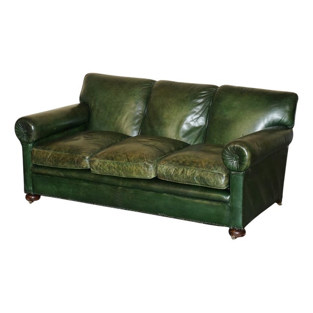 Green Leather Sofa from Maple & Co, 1880 For Sale