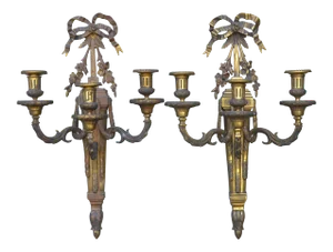Monumental Gilt Bronze Louis XVI Style Sconces - a Pair