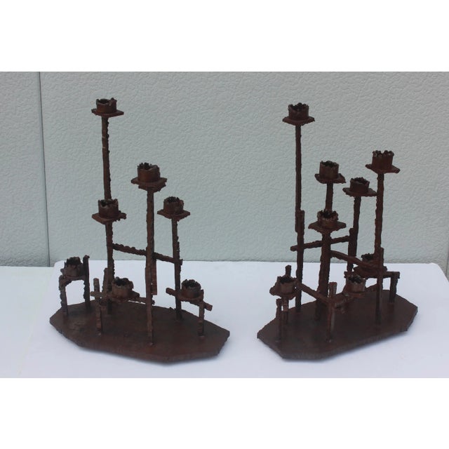 Paul Evans Attributed Welded Steel Brutalist Candlesticks For Sale In New York - Image 6 of 12