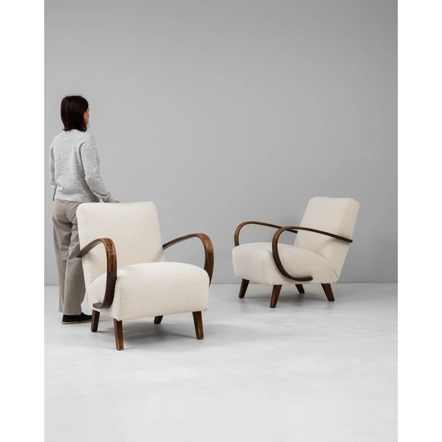 1950s Czech MCM Upholstered Armchairs By J. Halabala - A Pair For Sale - Image 16 of 18