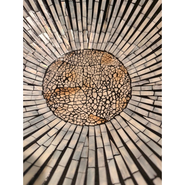 Modern Large Mother of Pearl Inlay Wood Centerpiece Bowl, Black Sunburst Mosaic For Sale - Image 3 of 8