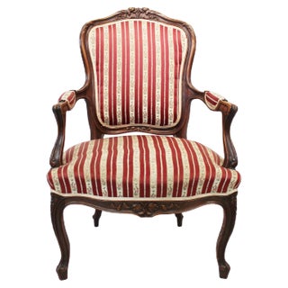 Rococo Armchair of Polished Wood with Carvings, 1890s For Sale