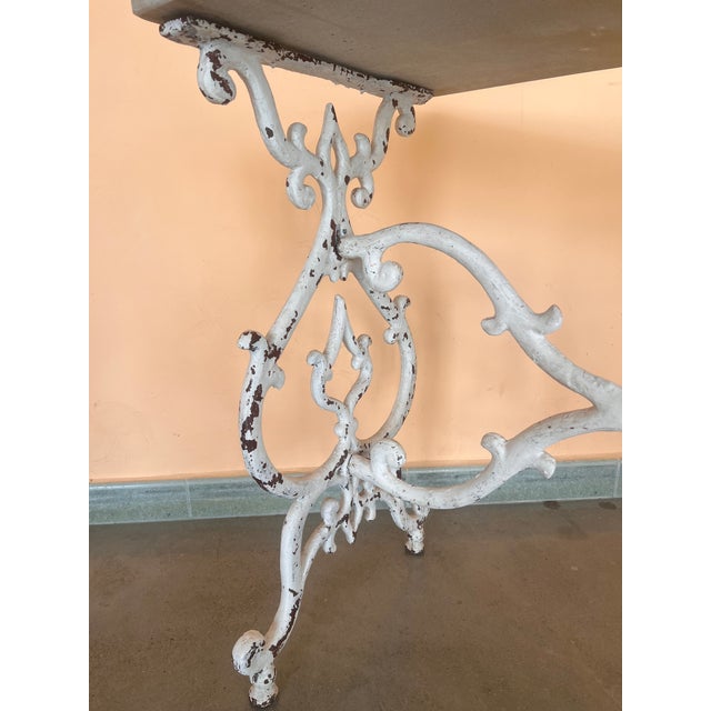 Antique White French Solid Cast Iron French Scrolling "Butterfly" Coffee Table With Marble Top For Sale - Image 8 of 8