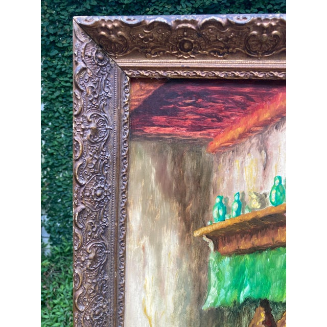 Realism Large 1950s Dutch Interior Scene Figurative Oil Painting, Framed Mother and Child Kitchen Scene For Sale - Image 3 of 13