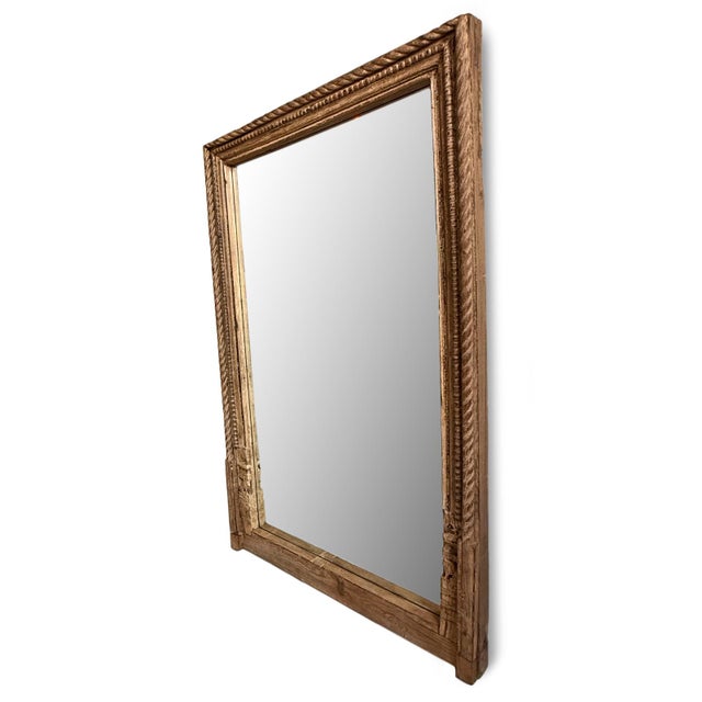 Large full-length mirror framed in antique Indian teak wood, beautifully hand-carved with traditional rope moldings,...