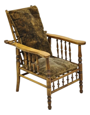 Antique Arts & Crafts Mission Turn Carved Walnut Small Child's Morris Chair