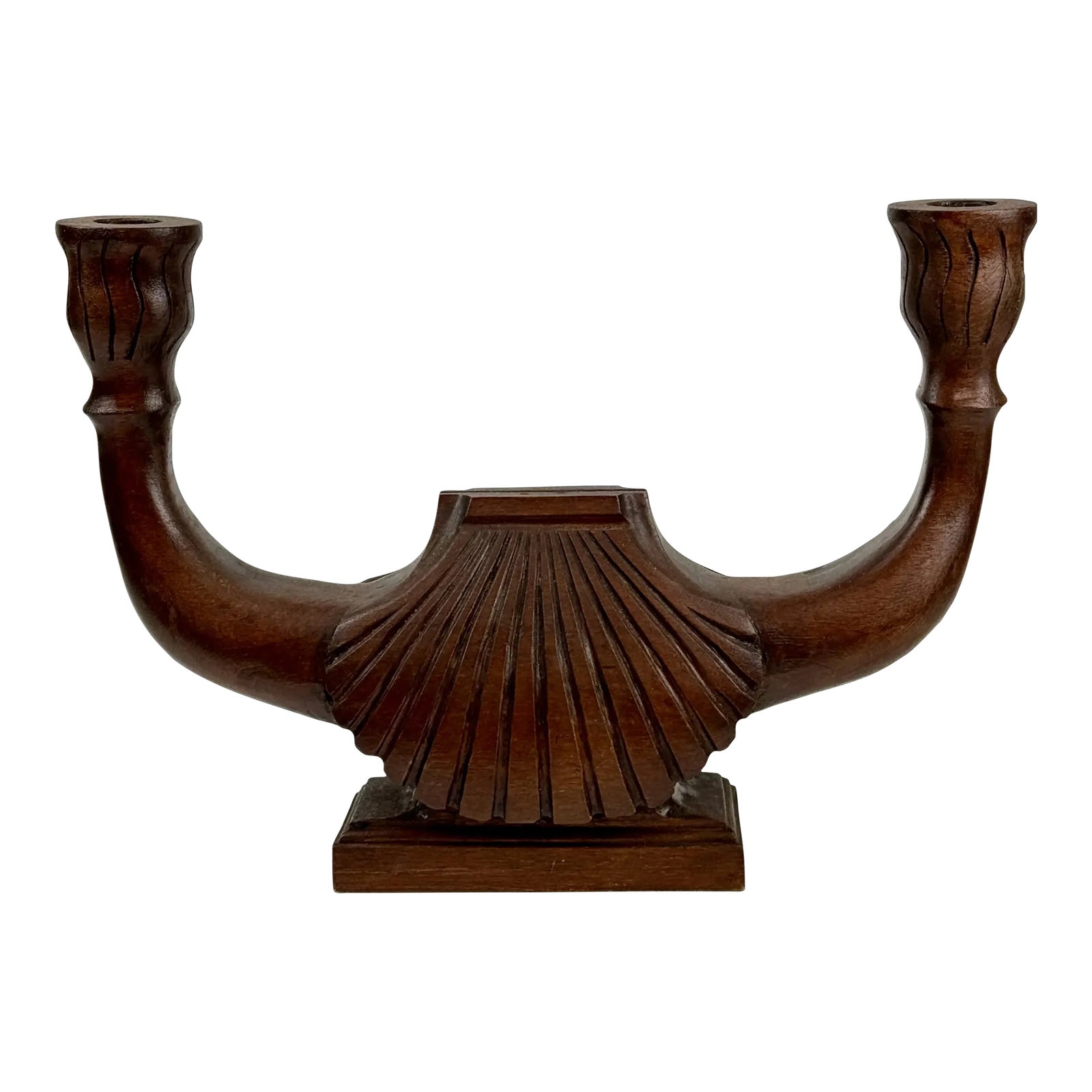 1960s Vintage Double Candle Shell Design Hand Carved Wood Candelabra ...