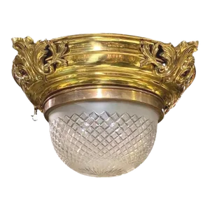 Antique Cut Glass and Gilt Brass Victorian Style Flush Ceiling Fixture
