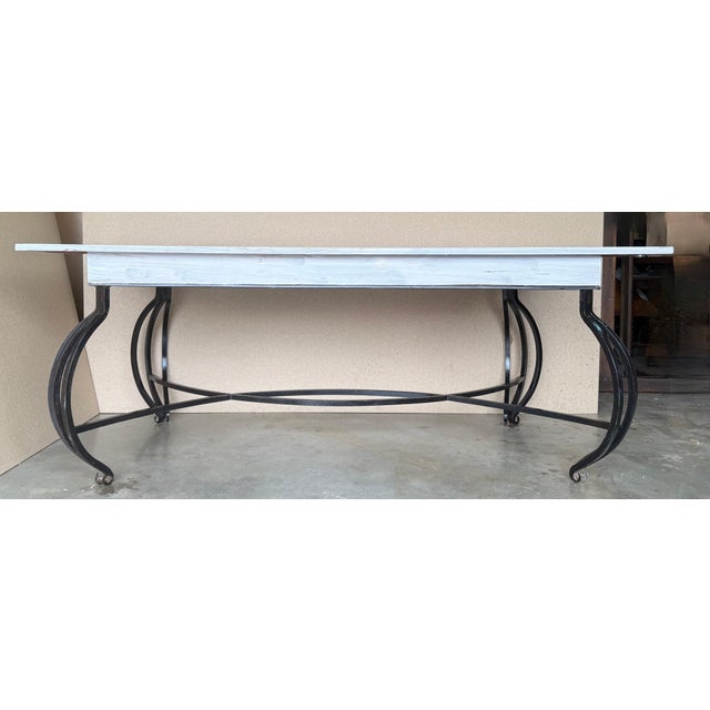 Early 20th Century Dining Table with Large White Wood top and Solid Forged Iron Curved Legs For Sale - Image 16 of 18