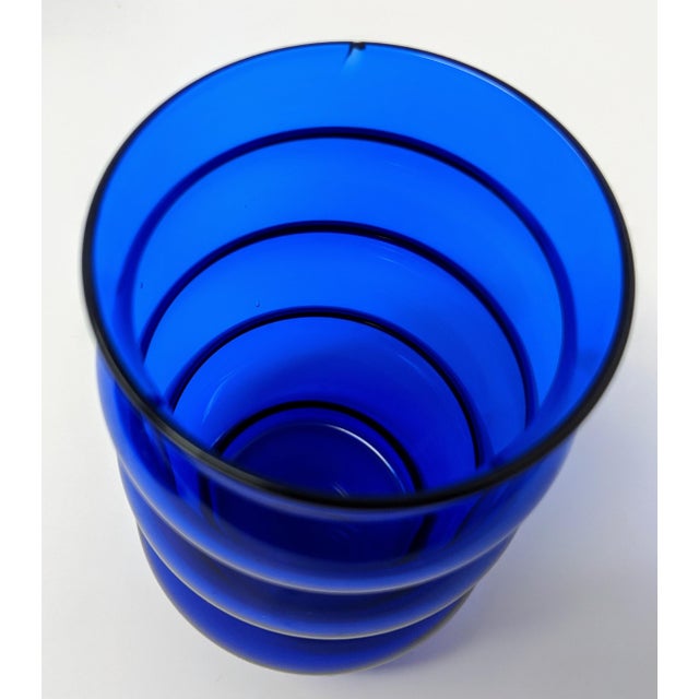 Vintage 1950s Cobalt Blue Pitcher, Glasses, and Ashtray Glassware Set