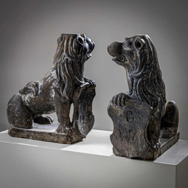 Sculptures of Lions, 1701, Stone, Set of 2 For Sale - Image 6 of 7