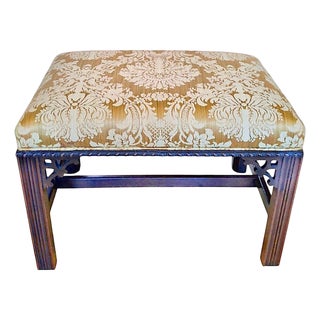 Vintage Chinese Chippendale-Style Upholstered Bench For Sale