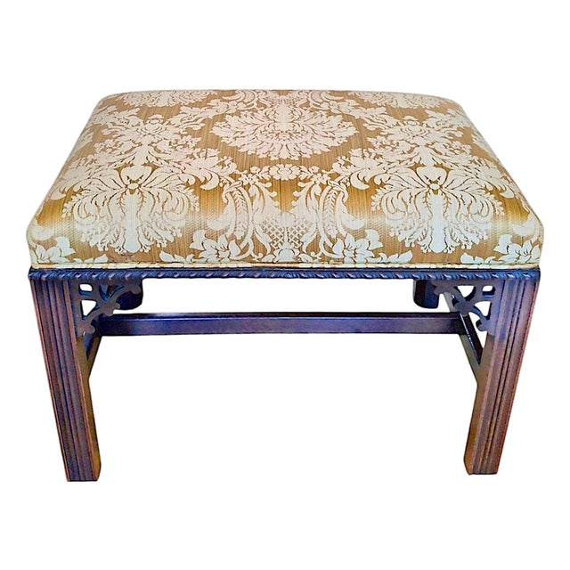 Vintage Chinese Chippendale-Style Upholstered Bench For Sale