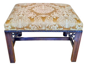 Vintage Chinese Chippendale-Style Upholstered Bench