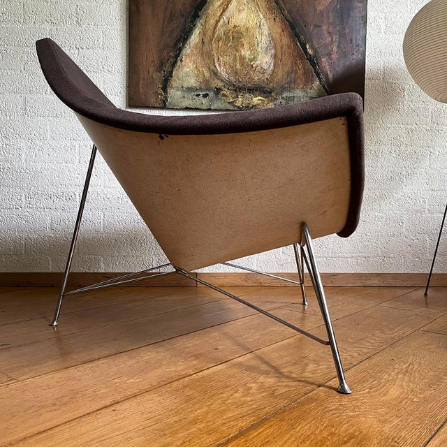 Early Metal Shell Coconut Chair in Brown Upholstery by George Nelson, 1955 For Sale - Image 4 of 17