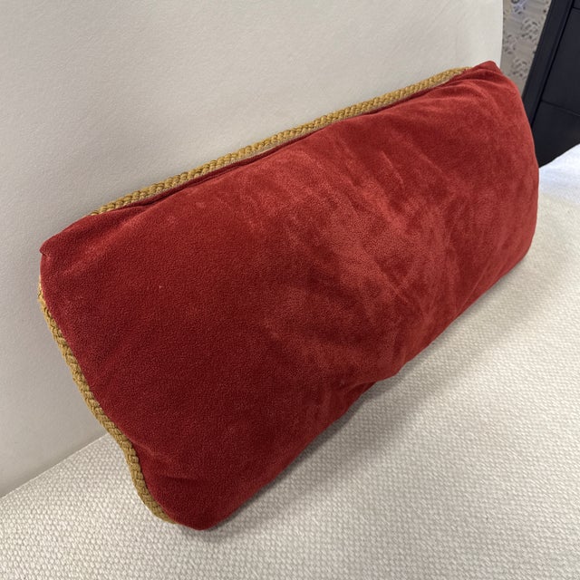Traditional Regency Style Ruby Velvet Lumbar Pillow For Sale - Image 3 of 12