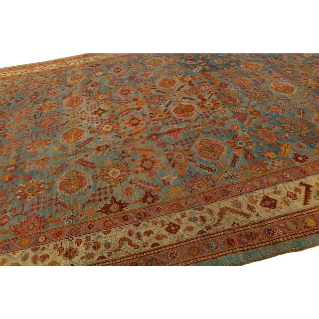 Teal Antique Turkish Oushak Rug - Large Hand-Knotted With Muted Teal & Earth Tones For Sale - Image 8 of 11