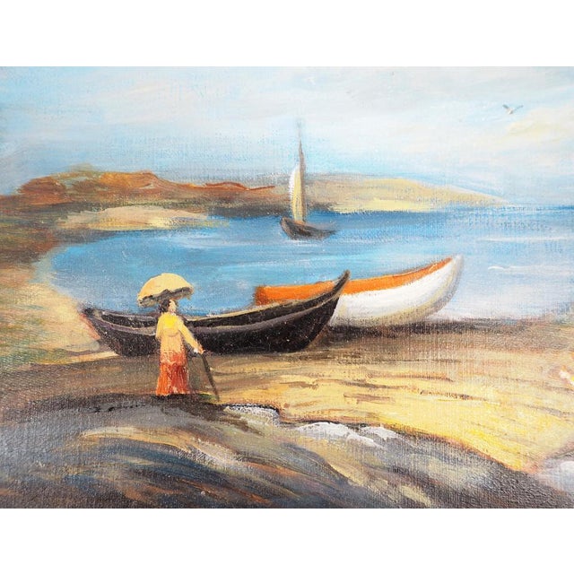 Modern Michel Pabois, Two Breton Boats at the Water's Edge, Original Oil on Canvas For Sale - Image 3 of 9