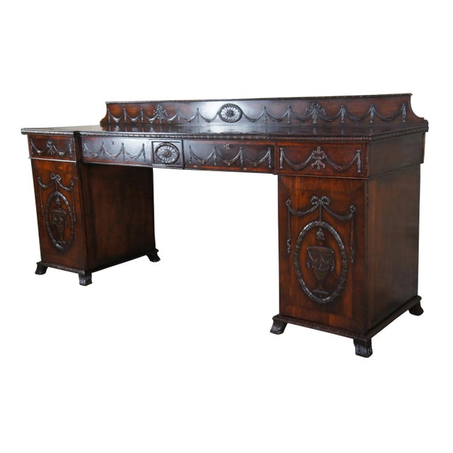 Neoclassical 19th Century Antique English Georgian Style Neoclassical Mahogany Sideboard Buffet For Sale - Image 3 of 12