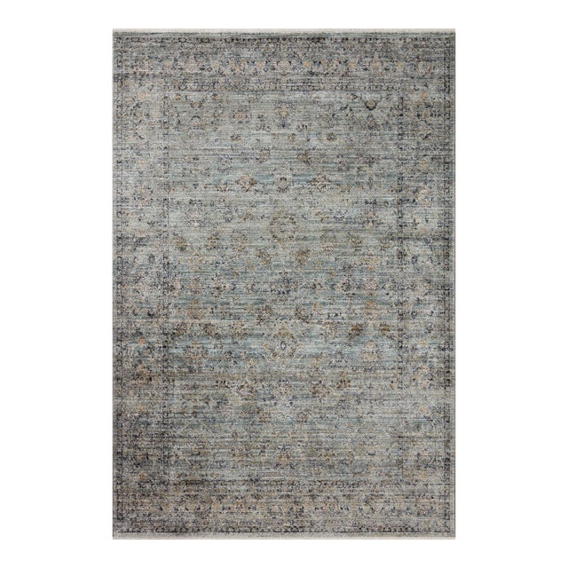 Jean Stoffer x Loloi Katherine Ocean / Gold 3'-6" x 5'-6" Accent Rug For Sale