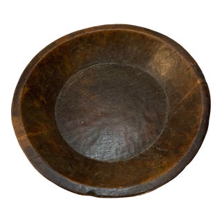 Antique Hand Carved Round Wooden Dough Bowl For Sale