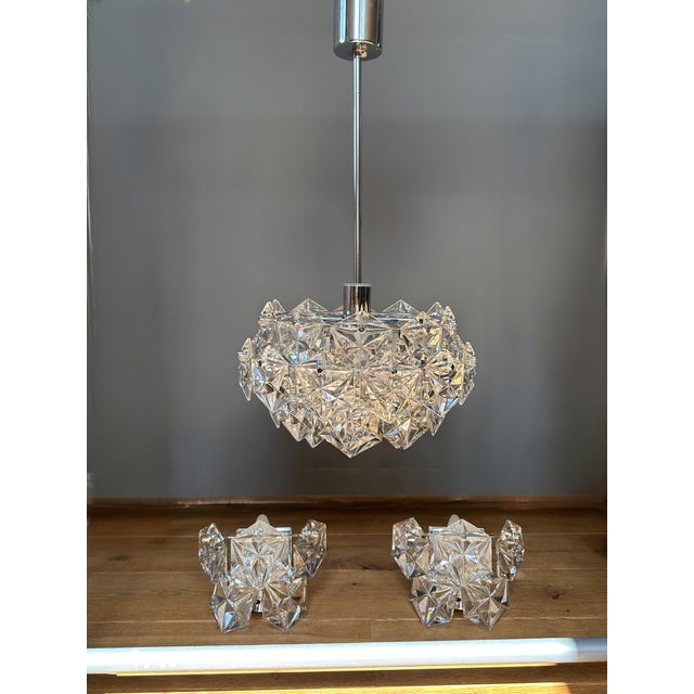Metal Inkeldey Crystal Glass Chandelier and Wall Sconces, Germany, 1970s, Set of 3 For Sale - Image 7 of 9