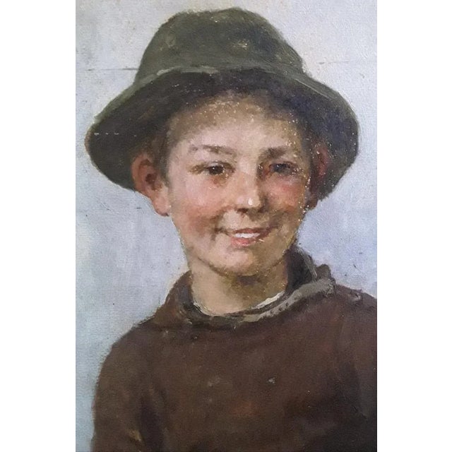 Portrait of a Sitting Boy, 1900s, Oil on Cardboard For Sale - Image 5 of 7