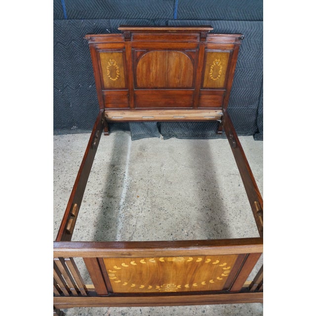Antique Edwardian Neoclassical Style Mahogany Fruitwood Inlaid Bed Frame For Sale - Image 10 of 18