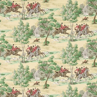 Sanderson Tally Ho Wallpaper in Evergreen/Crimson For Sale