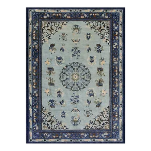 Soft Light Blue Seafoam Green Color Floral Pattern Antique Chinese Peking Rug