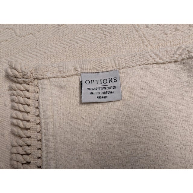 VTG King Egyptian Cotton Matelassé Coverlet Made in Portugal Ivory/Tan Fringed For Sale - Image 9 of 10