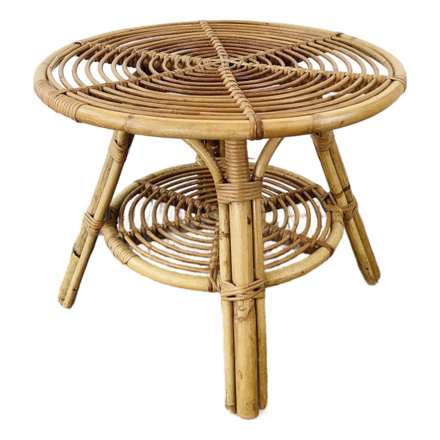 Vintage 1960s Rattan Table Tito Angoli Italian Modern Style For Sale
